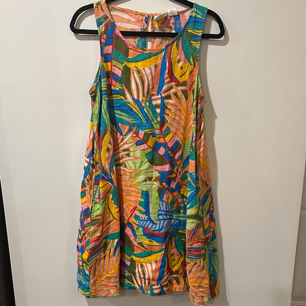 C&C California Multicolor Tropical Linen Dress- Costal, Beach, Summer, Modest